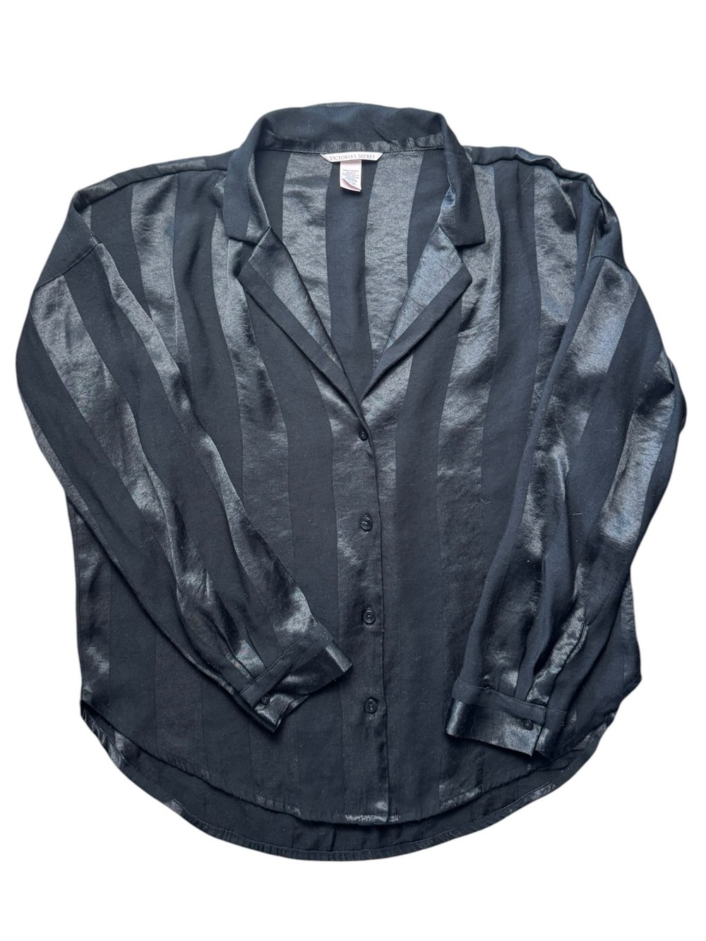 Victoria's Secret Black Satin Stripe Button-Up Sleep Top Size S - Feminine Fit
